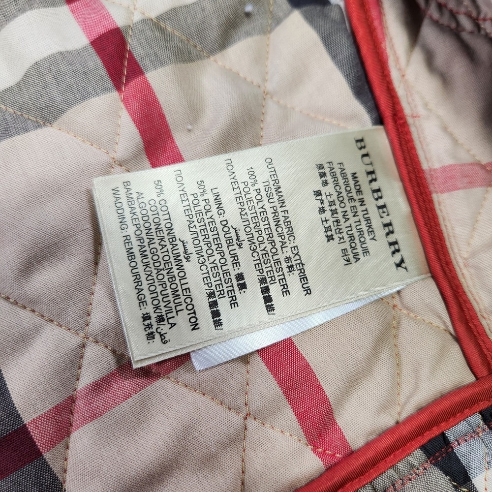 Burberry Brit Jacket Women Medium Diamond Quilted Red Nova Check Lined Full Zip - Picture 11 of 14